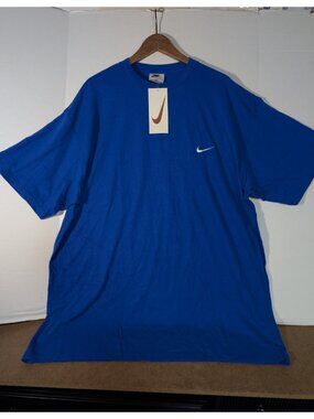 NWT Vintage Y2K NIKE 122245 Shirt XL Blue Embroidered Mini Swoosh NOS 34x27"